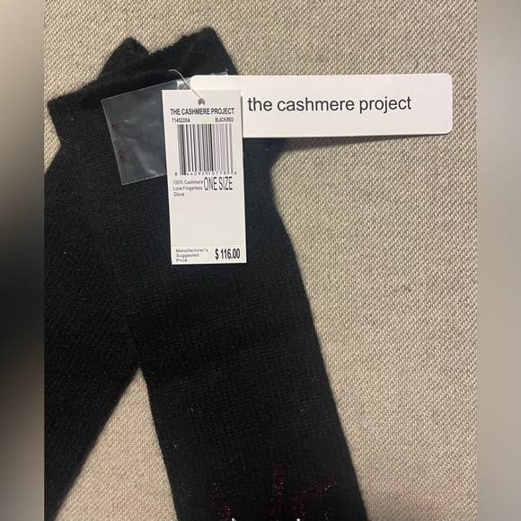 NWT The Cashmere Project Black LOVE Rhinestone Cashmere Fingerless Gloves - Picture 9 of 9